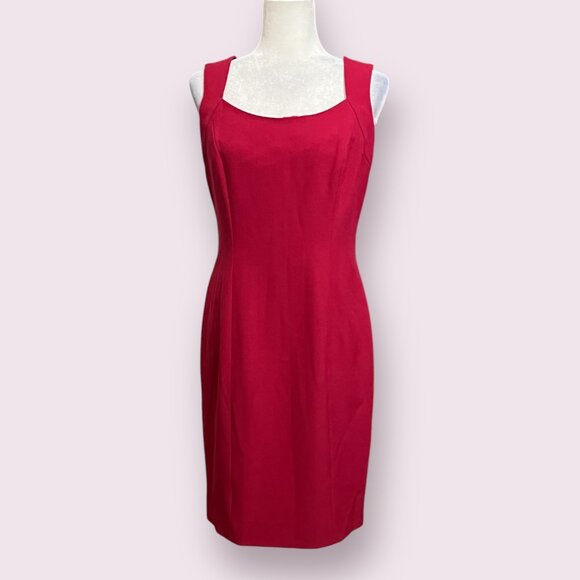 Albert Nipon Pink Red Sheath Dress Size 4 Sleeveless Fitted Cocktail Career - Picture 2 of 12